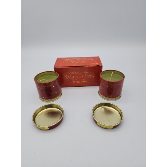Holiday Tree Wick N Tin Candles Set of 2 Bayberry Scent Vintage Susan Zulauf - Picture 3 of 12